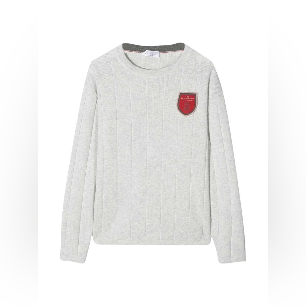 NWT BRUNELLO CUCINELLI Kids' Logo-patch Round Neck Jumper In Unica
